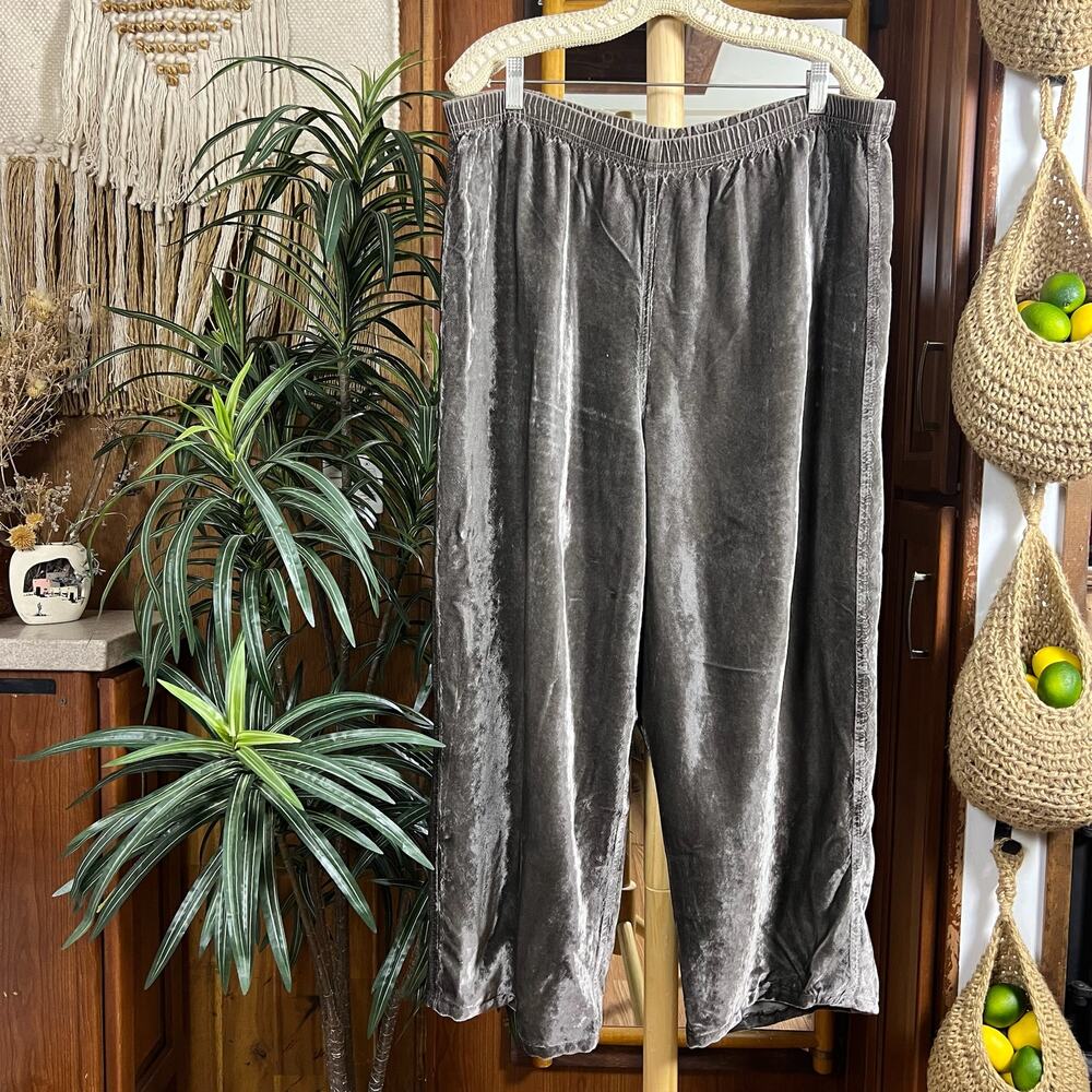 Coldwater Creek Rayon Velvet Wide Leg Lounge Pants M (Fits L/XL) Gray USA Made
